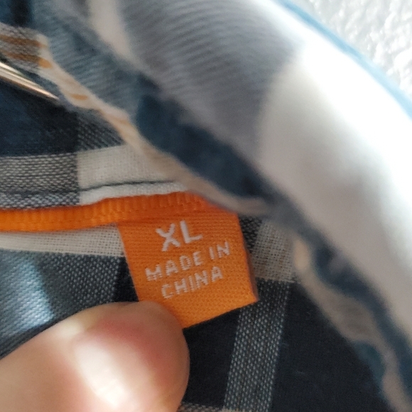 Orvis Plaid Button Down Short Sleeve Shirt Teal Blue White Linen Blend Size XL - Picture 5 of 6